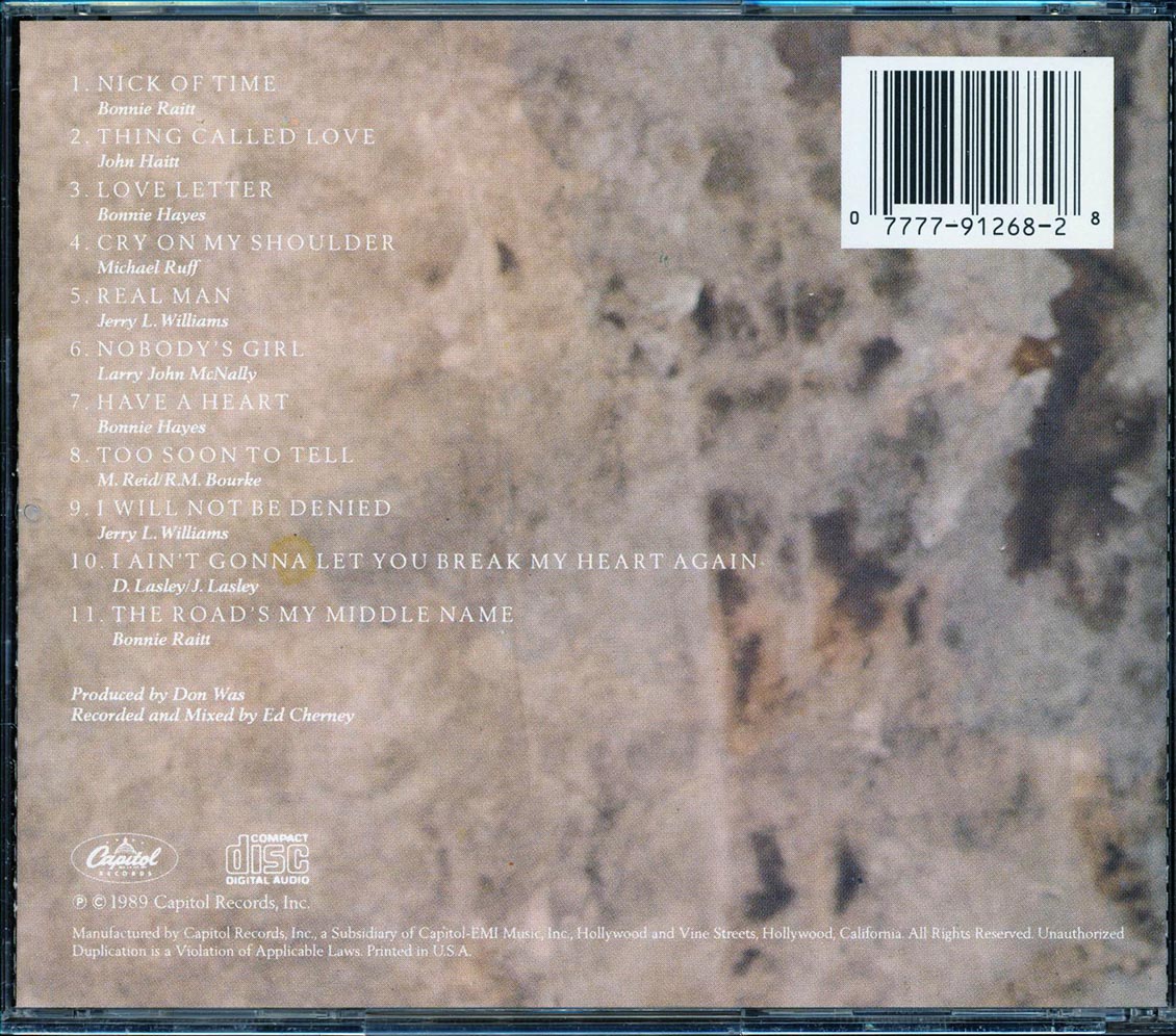 Bonnie Raitt Nick Of Time Music CD