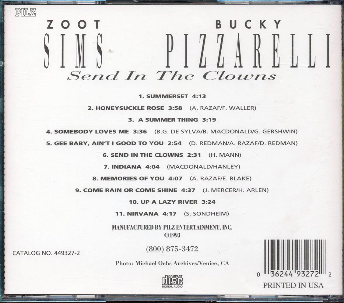 Zoot Sims And Bucky Pizzarelli - Send In The Clowns Music CD