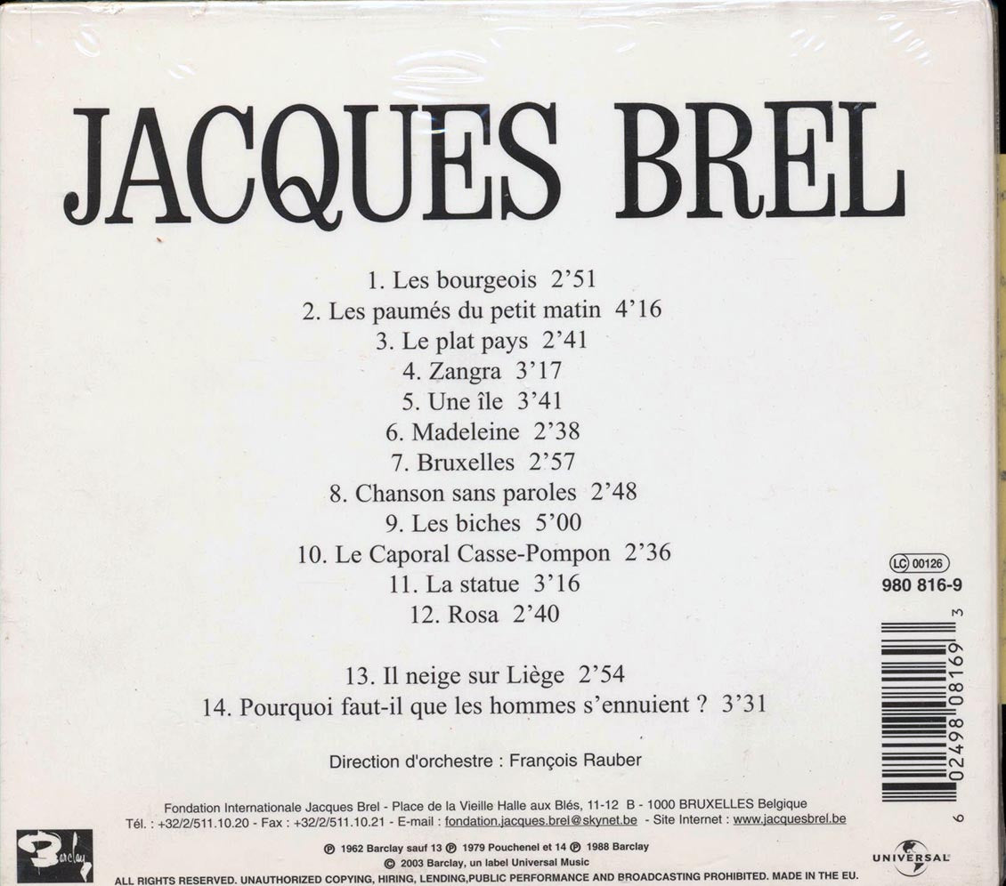 Jacques Brel - Les Bourgeois Music CD