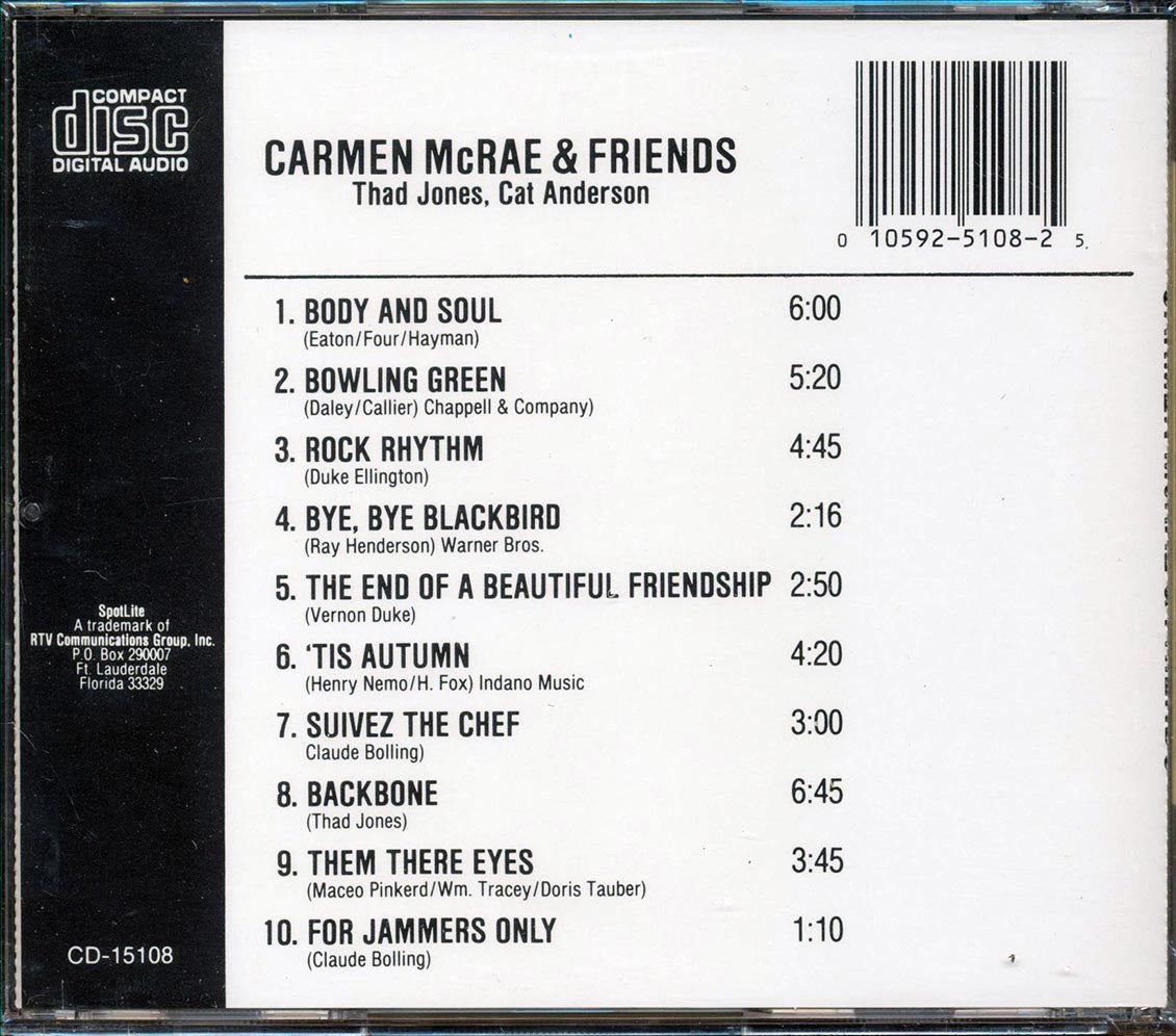 Carmen McRae, Thad Jones, Cat Anderson, Etc. - Carmen McRae & Friends Music CD