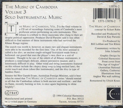 Yuem Sang, Sok Duch, Prach Chhuon, Etc. - The Music Of Cambodia  Volume 3: Solo Instrumental Music Music CD