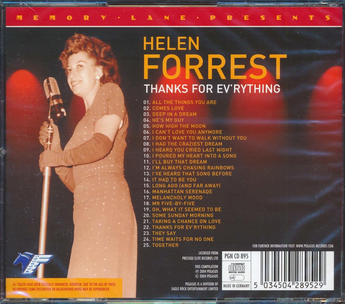 Helen Forrest - Thanks For Everything (25 tracks) Music CD