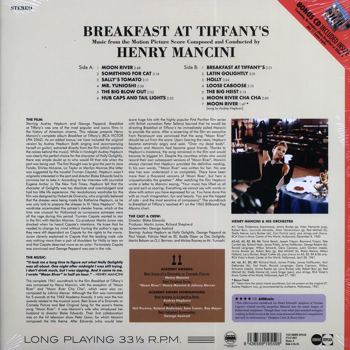 Henry Mancini - Breakfast At Tiffany's: Music From The Motion Picture Score (+11 bonus tracks) (ltd. ed.) (180g) (incl. CD) Vinyl Record