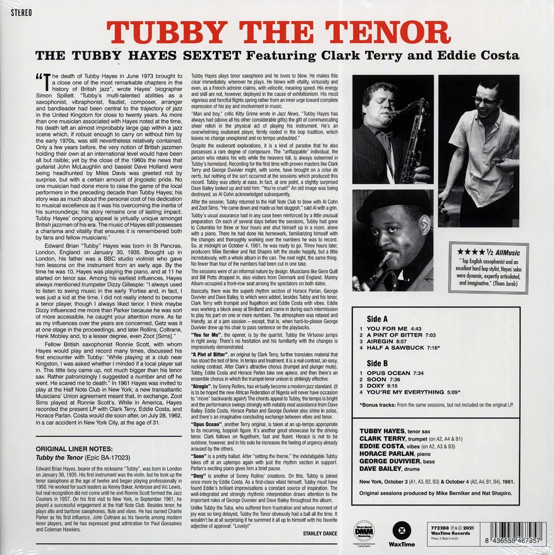 Tubby Hayes Sextet - Tubby The Tenor (+2 bonus tracks) (DMM) (ltd. ed.) (180g) Vinyl Record