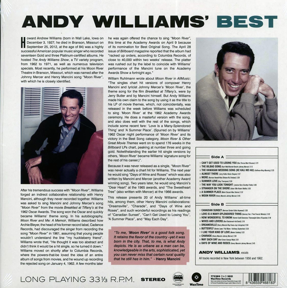 Andy Williams - Andy's Best (ltd. ed.) (180g) Vinyl Record