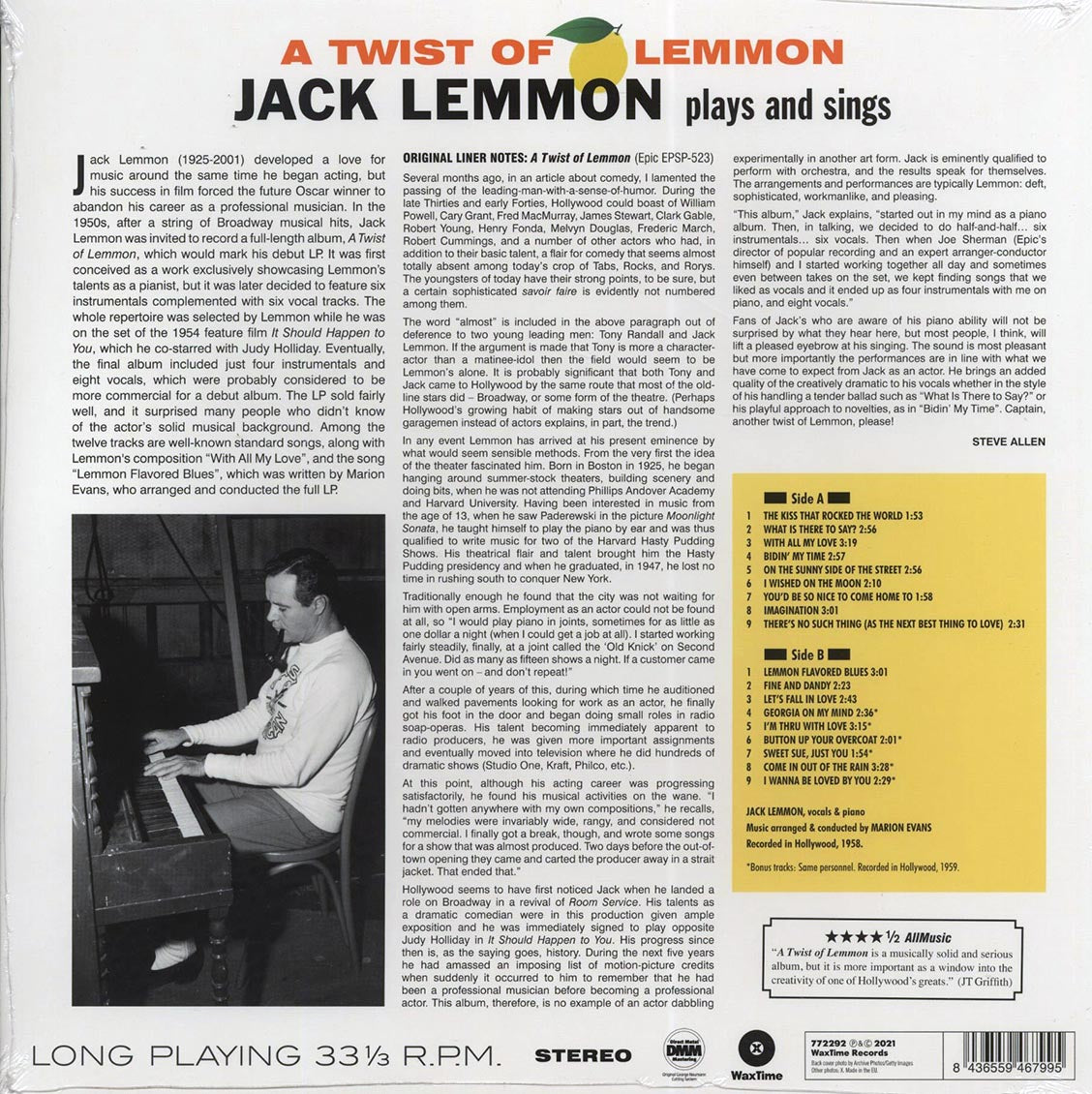 Jack Lemmon - A Twist Of Lemmon: Jack Lemmon Sings And Plays (+6 bonus tracks) (ltd. ed.) (180g) Vinyl Record