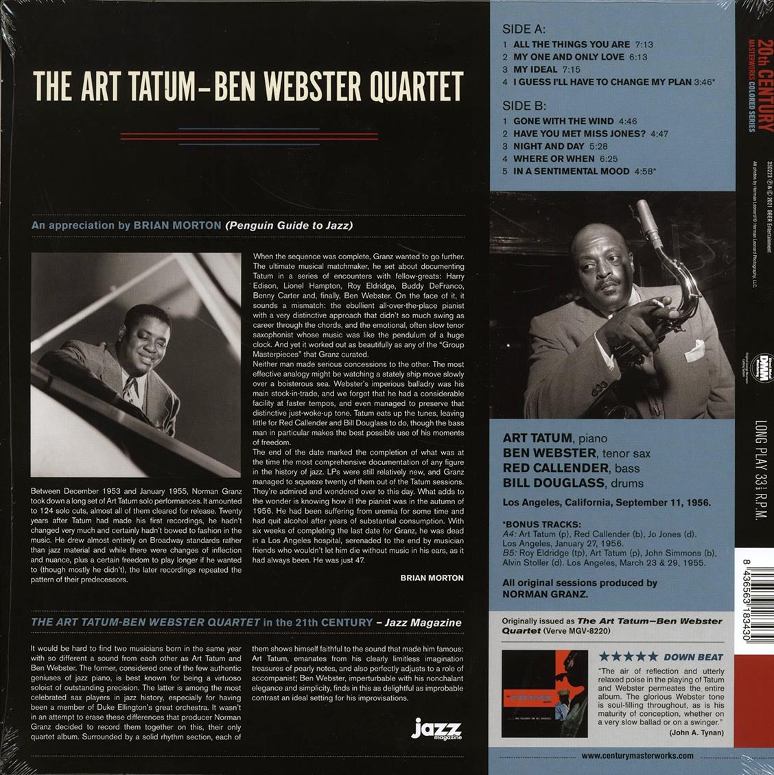 Art Tatum-Ben Webster Quartet - Art Tatum-Ben Webster Quartet (+2 bonus tracks) (ltd. ed.) (180g) (red vinyl) Vinyl Record