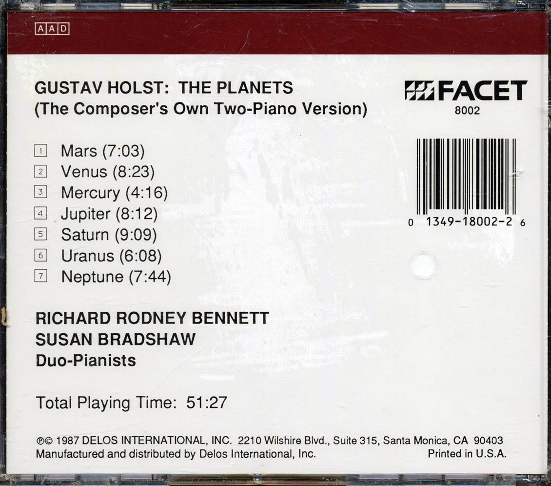 Gustav Holst, Richard Rodney Bennett, Susan Bradshaw - Gustav Holst The Planets; The Composer's Own Two Piano Version Music CD