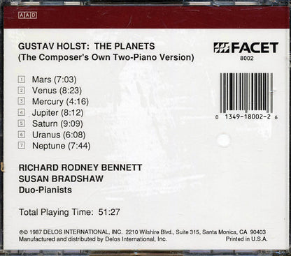 Gustav Holst, Richard Rodney Bennett, Susan Bradshaw - Gustav Holst The Planets; The Composer's Own Two Piano Version Music CD