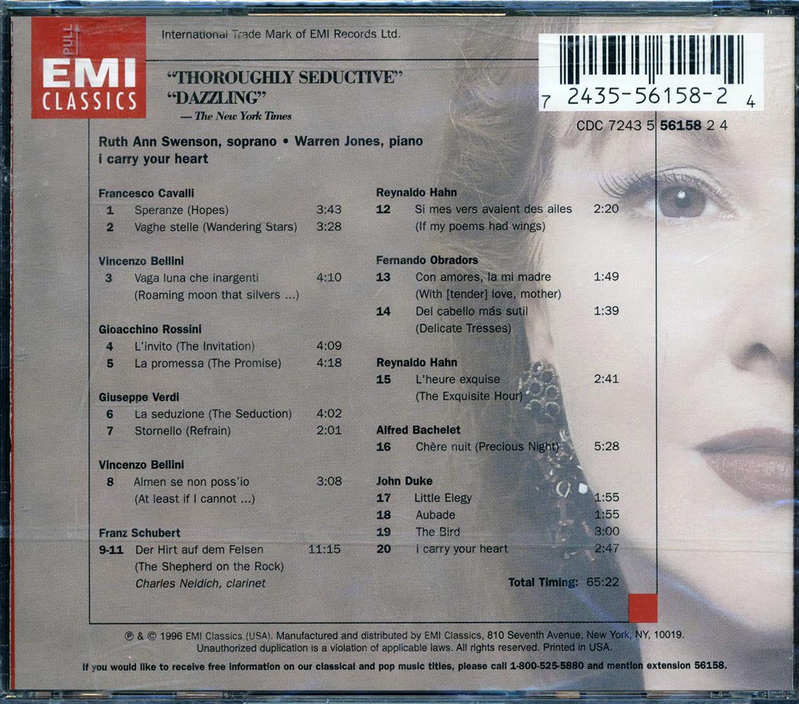Ruth Ann Swenson, Warren James - I Carry Your Heart Music CD