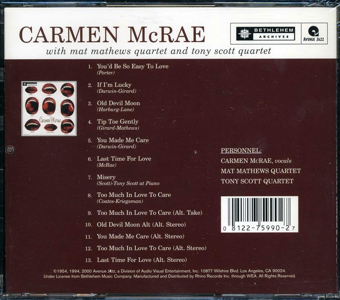 Carmen McRae, Mat Mathews Quartet, Tony Scott Quartet - Carmen McRae Music CD