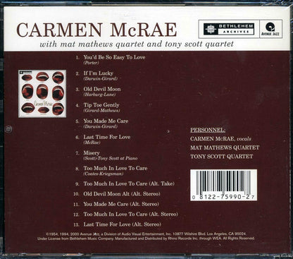 Carmen McRae, Mat Mathews Quartet, Tony Scott Quartet - Carmen McRae Music CD
