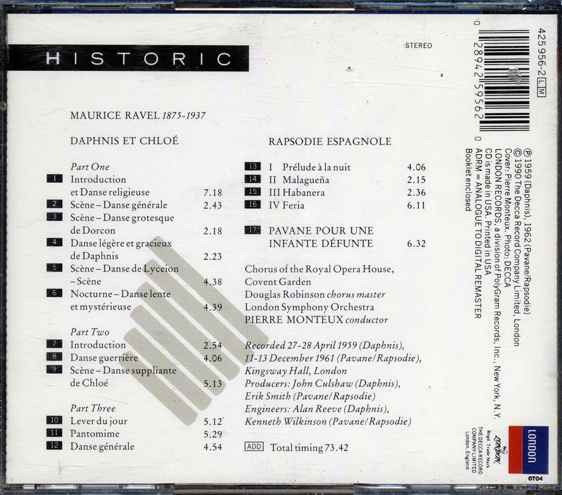 Ravel, Monteux, London Symphony Orchestra - Daphnis Et Chloe Music CD