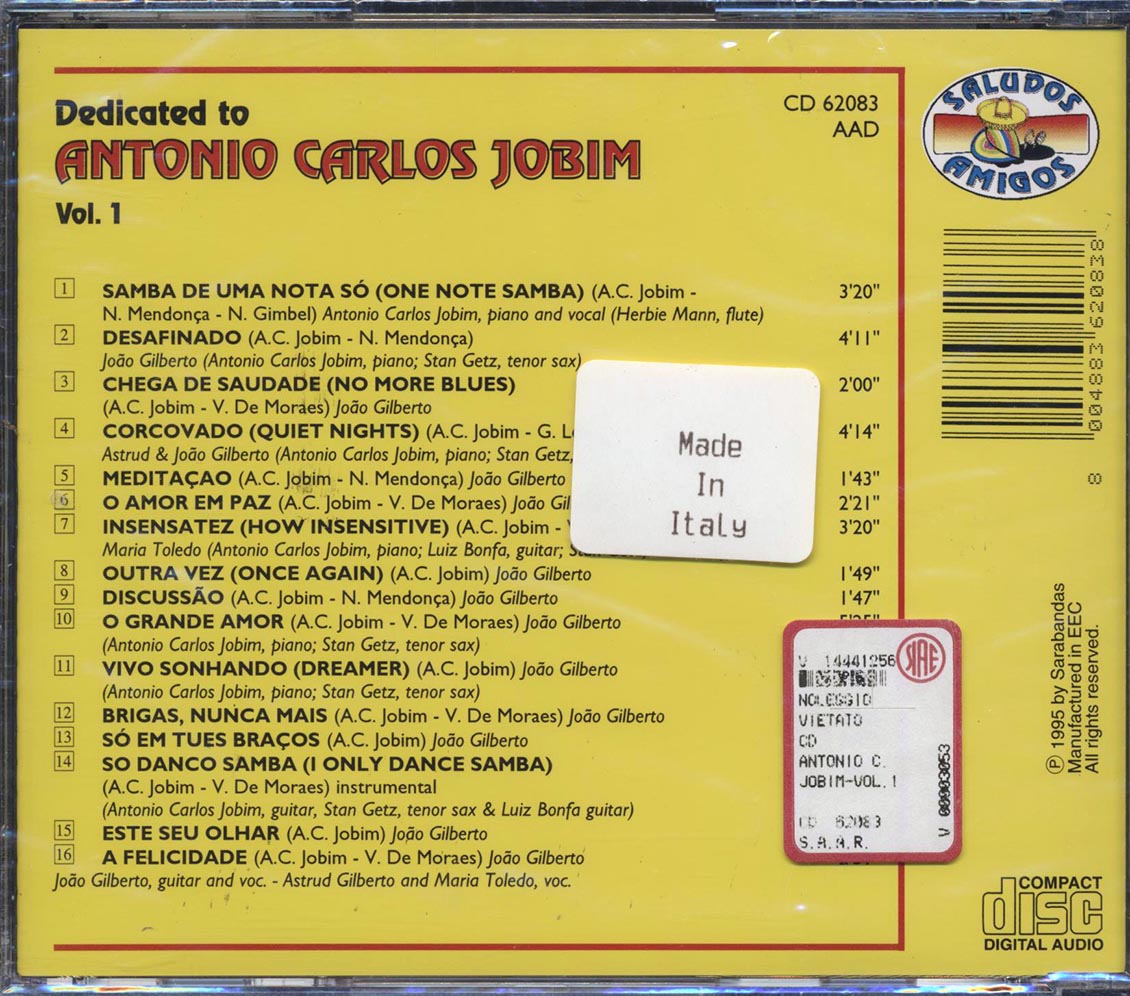 Herbie Mann, Antonio Carlos Jobim, Joao Gilberto, Etc. - Dedicated To Antonio Carlos Jobim Volume 1 Music CD