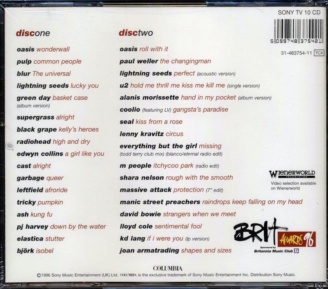 Oasis, Pulp, Geen Day, Radiohead, Etc. - The '96 Brit Awards Music CD