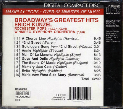 Erich Kunzel, Rochester Pops, Winnipeg Symphony Orchestra - Broadway's Greatest Hits Music CD