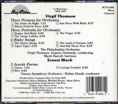 Virgil Thomson, Ernest Bloch - 3 Portraits For Orchestra, 3 Pictures For Orchestra, 4 Blake Songs, 3 Jewish Poems Music CD