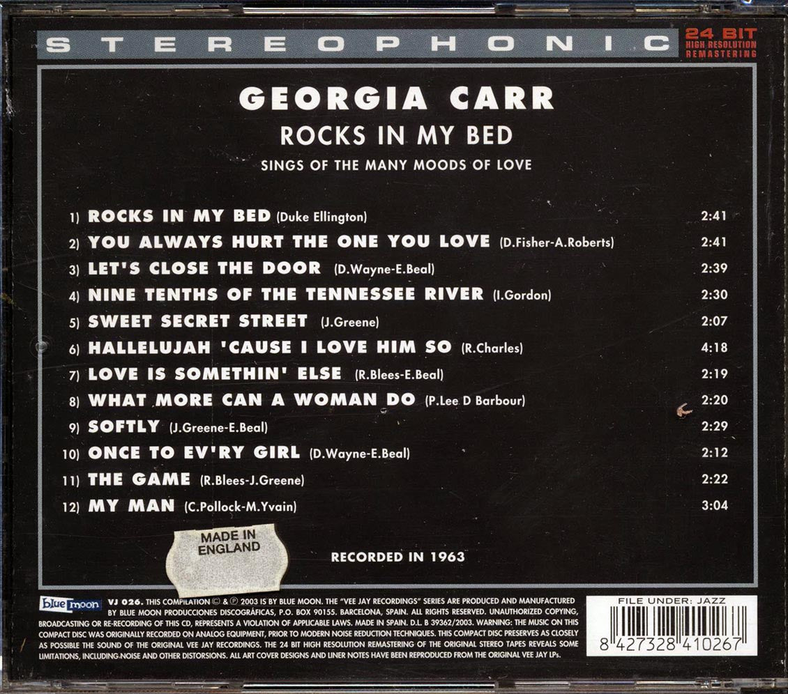 Georgia Carr - Rocks In My Bed: Sings Of The Many Moods Of Love Music CD