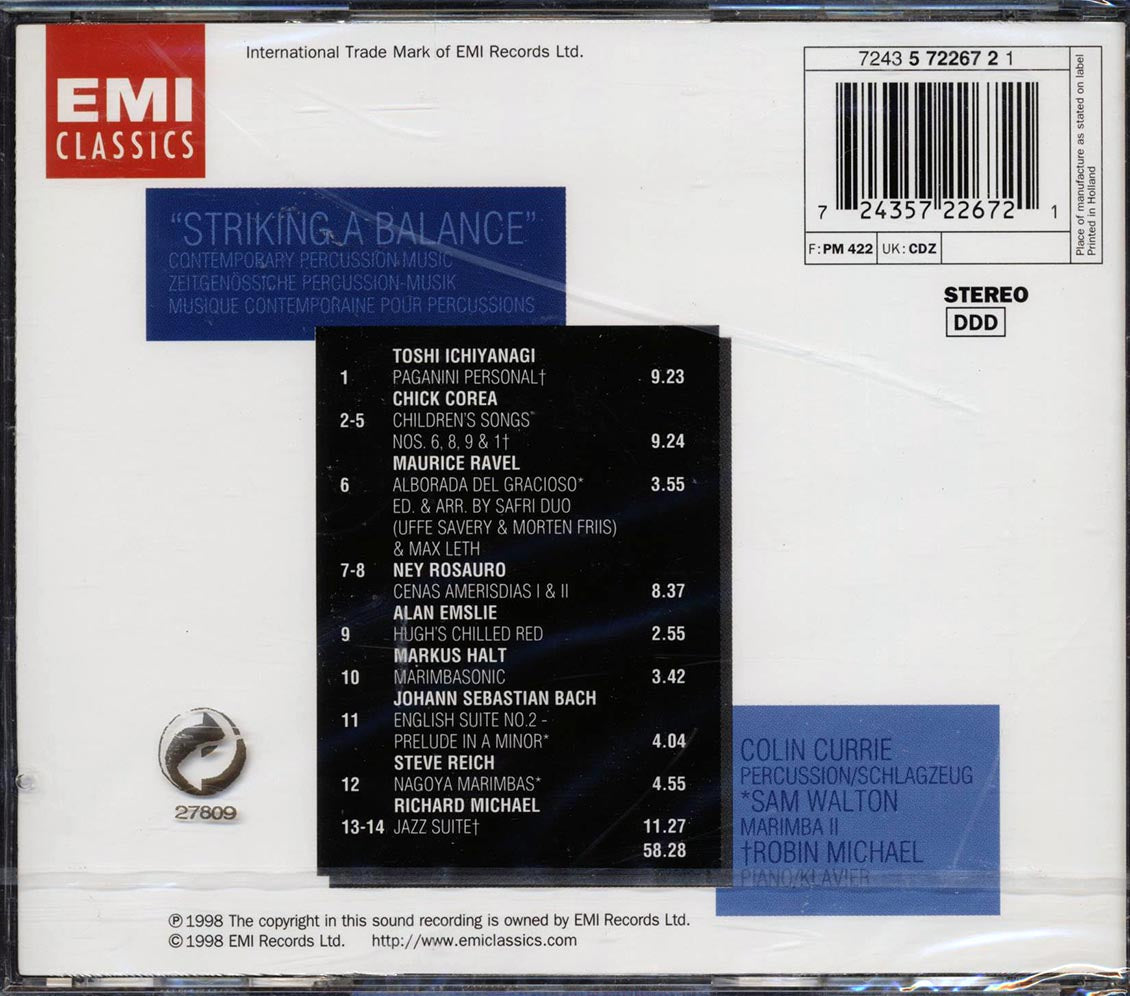 Bolin Currie, Sam Walton, Robin Michael - Striking A Blance: Contemporary Percussion Music Music CD