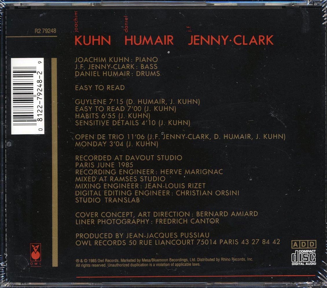 Joachim Kuhn, Daniel Humair, JF Jenny-Clark - Easy To Read (marked/ltd stock) Music CD