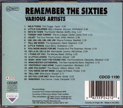 The Troggs, Billy J Kramer, The Four Pennies, Marmalade, Etc. - Remember The Sixties (20 tracks) Music CD