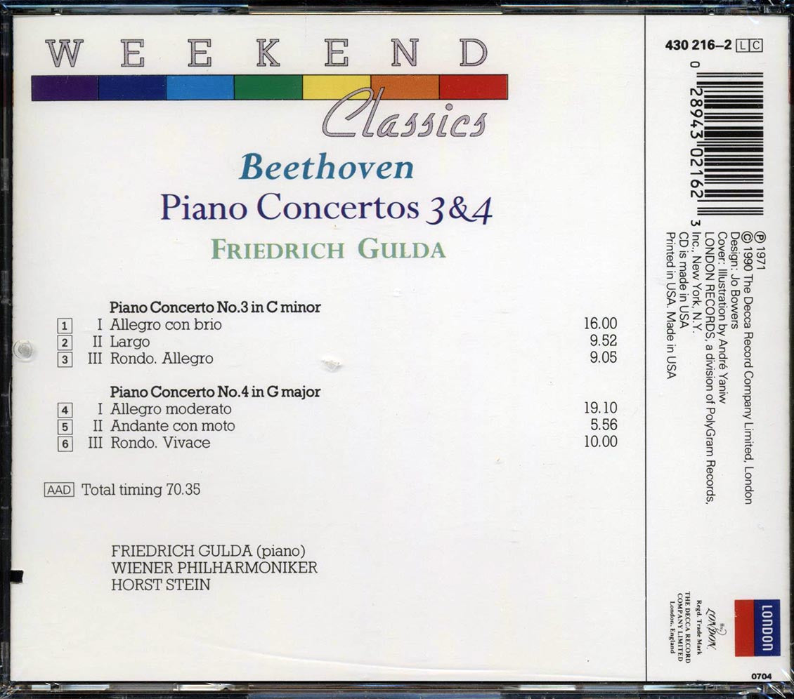 Beethoven, Friedrich Gulda - Piano Concertos 3 & 4 (marked/ltd stock) Music CD