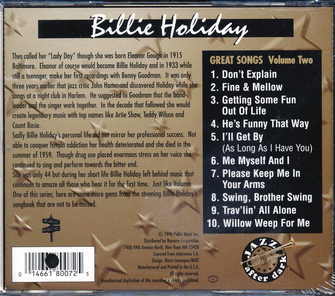 Billie Holiday - Jazz After Dark: Great Songs Volume 2 (marked/ltd stock) Music CD