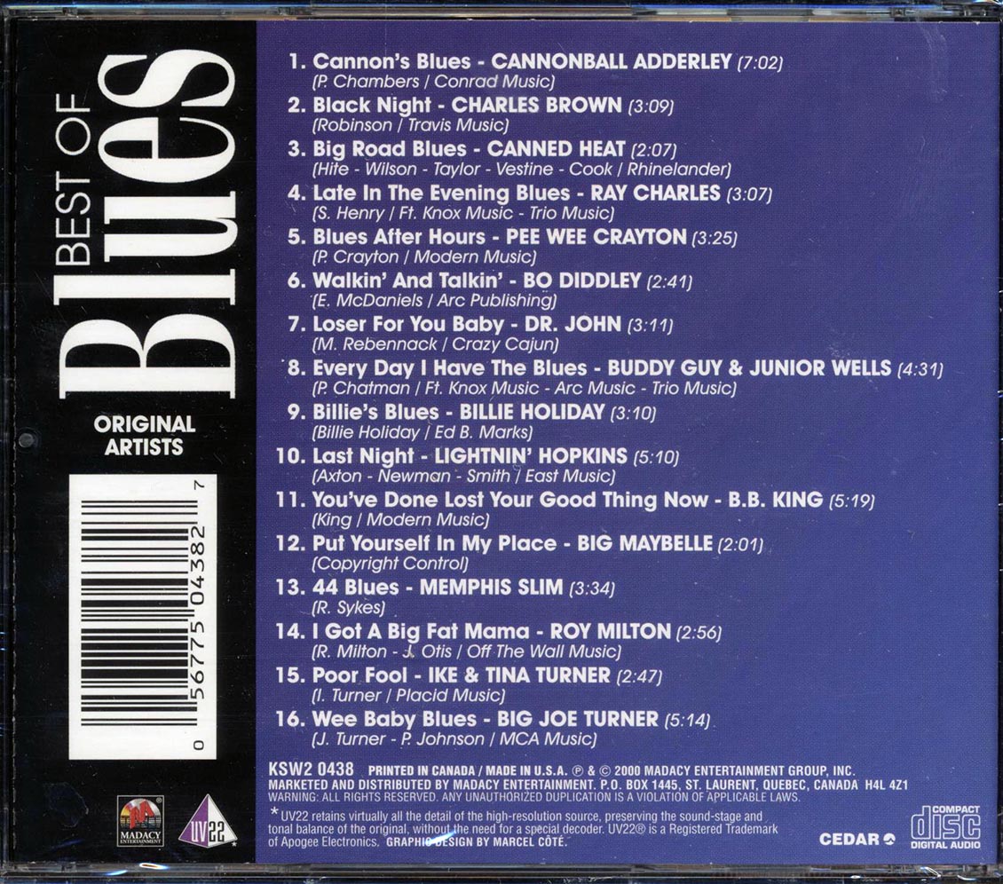 Cannonball Adderley, Charles Brown, Canned Heat, Ray Charles, Etc. - Best Of Blues Music CD