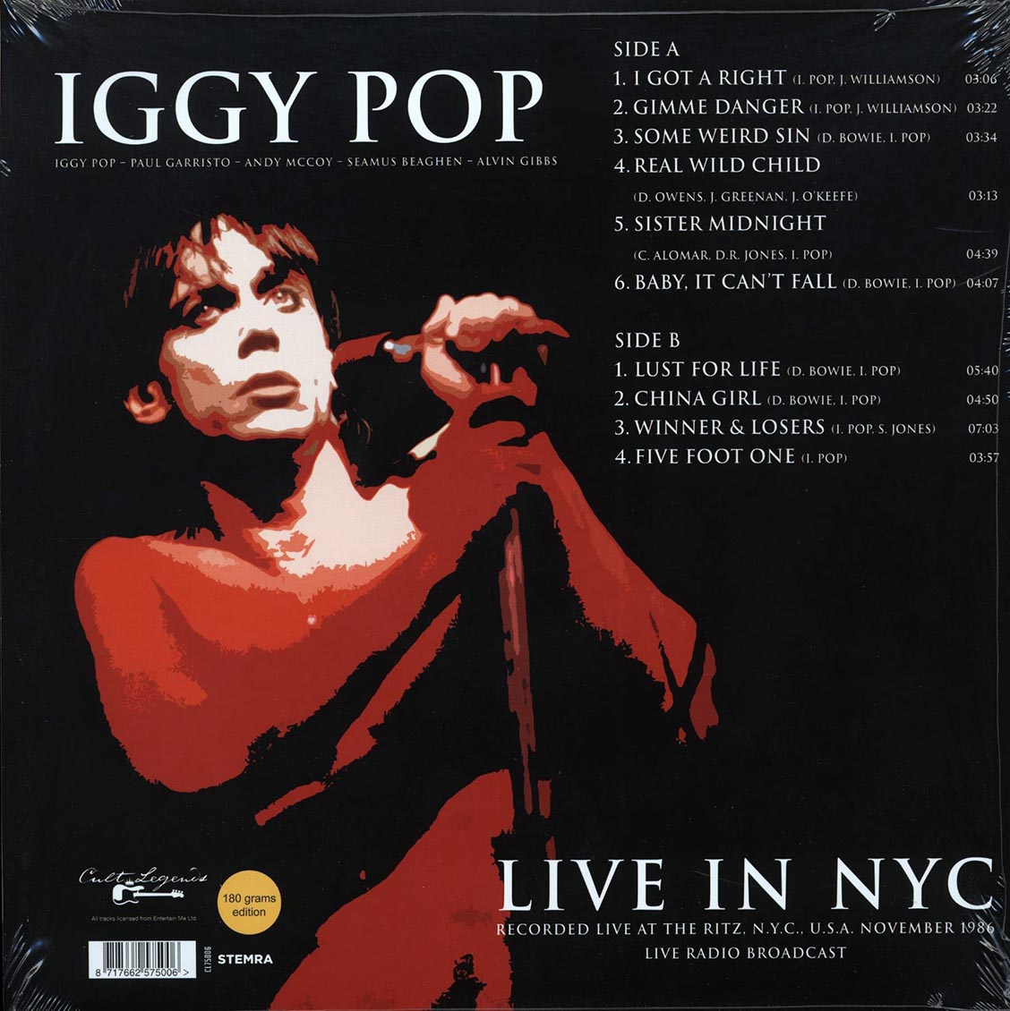 Iggy Pop - Live In NYC: Recorded Live At The Ritz, NYC, USA November 1986 Live Radio Broadcast Vinyl Record