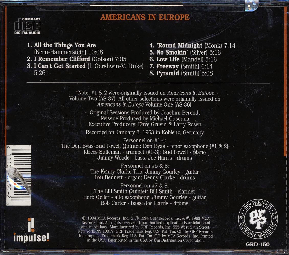 Kenny Clarke, Lou Bennett, Bud Powell, Don Byas, Etc. - Americans In Europe (marked/ltd stock) Music CD