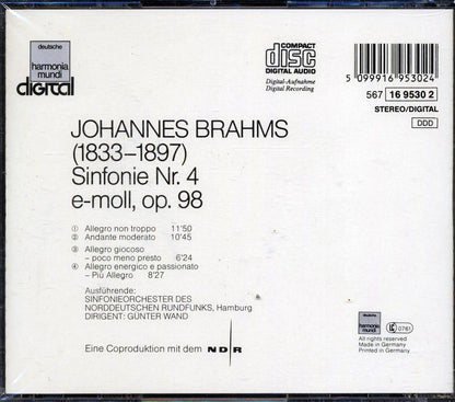 Gunter Wand, Sinfonieorchester Des Norddeutschen Rundfunks, Johannes Brahms - Sinfonie Nr. 4 E-Moll, Opus 98 Music CD