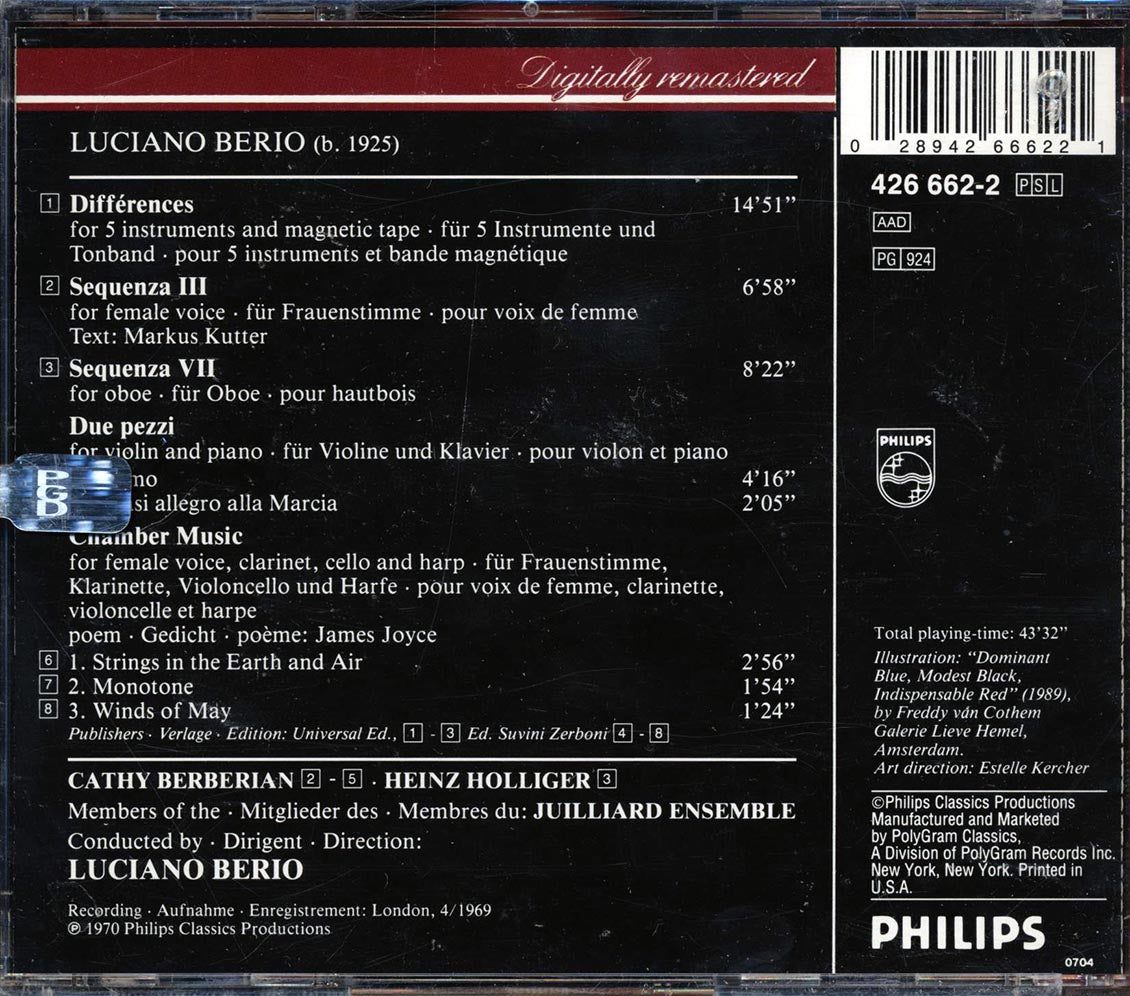 Berio - Sequenza III & VII; Differences; Due Pezzi; Chamber Music Music CD