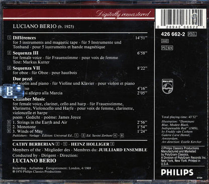 Berio - Sequenza III & VII; Differences; Due Pezzi; Chamber Music Music CD