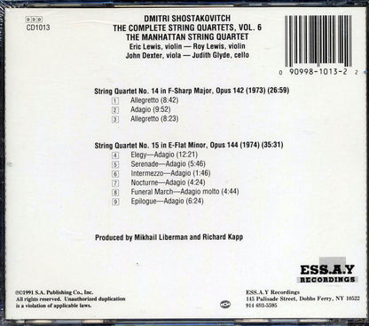 Ashostakovich, Manhattan String Quartet - The Complete String Quartets Volume 6: Nos. 14 & 15 Music CD
