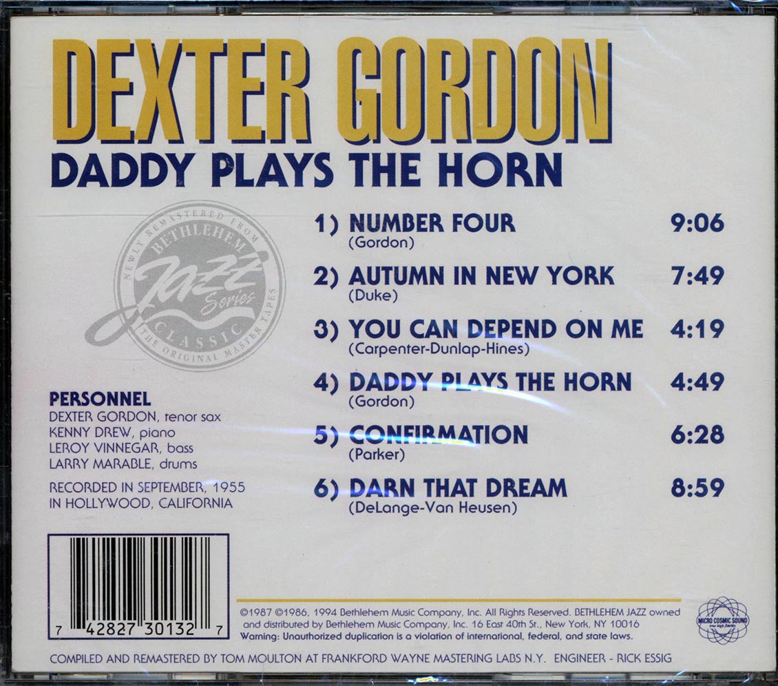 Dexter Gordon - Daddy Plays The Horn Music CD