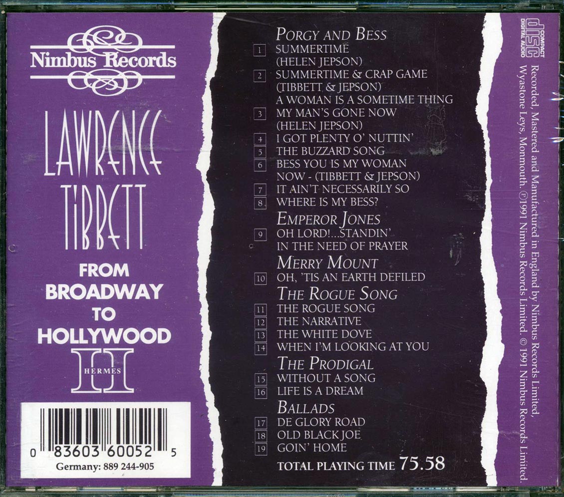 Lawrence Tibbett - From Broadway To Hollywood Music CD