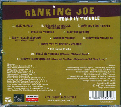 Ranking Joe World In Trouble Music CD