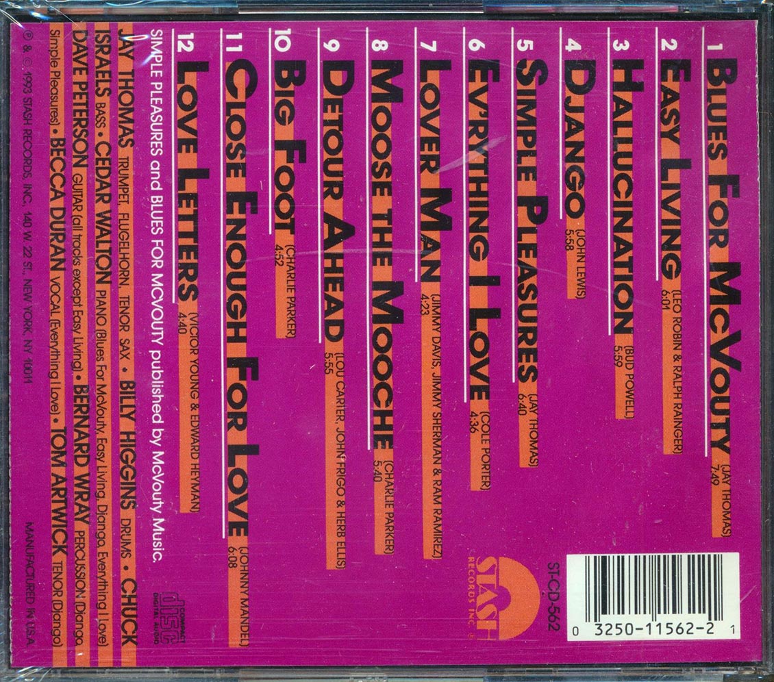 Jay Thomas, Cedar Walton, Chuck Israels, Etc. - Blues For McVouty Music CD