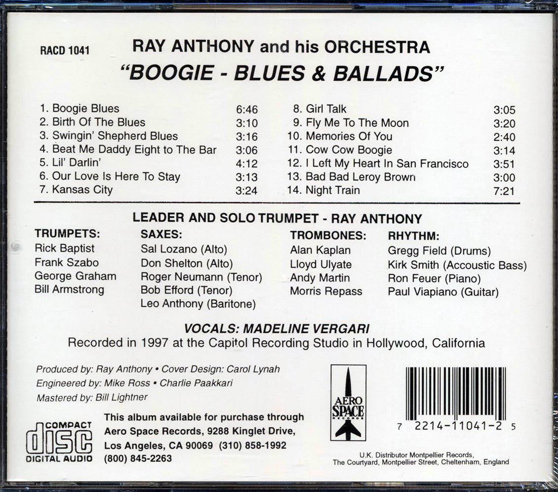 Ray Anthony & His Orchestra - Boogie Blues And Ballads Music CD