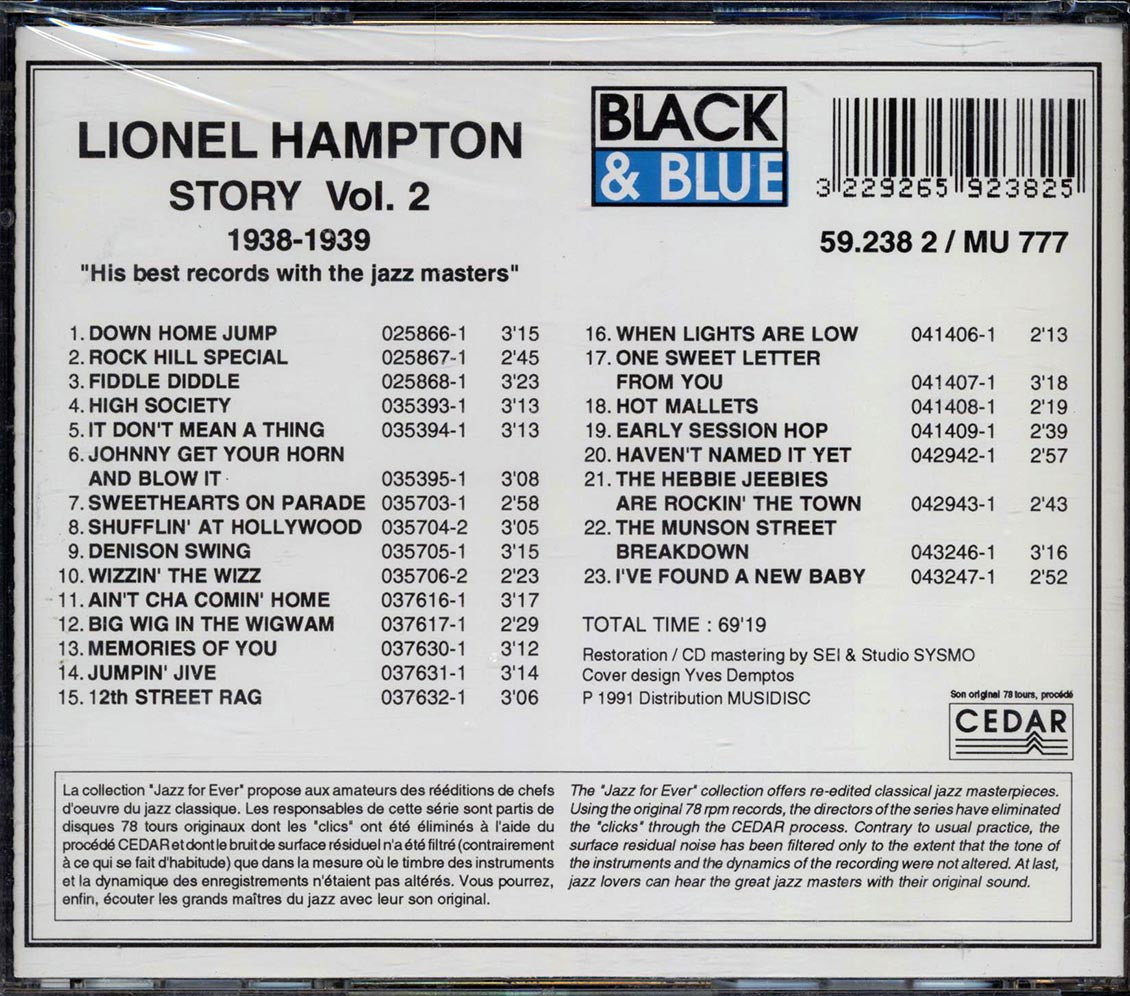 Lionel Hampton - Lionel Hampton Story Volume 2 1938-1939 (23 tracks) Music CD