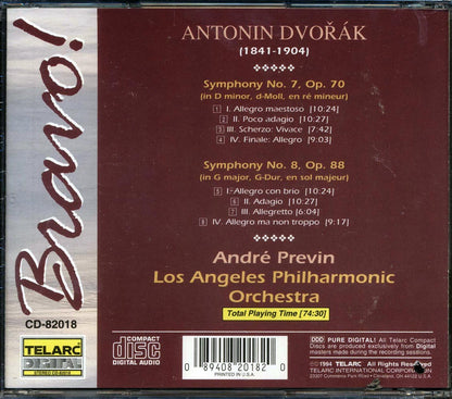 Andre Previn, Los Angeles Philharmonic Orchestra - Dvorak Symphony No. 7 In D Minor, Op. 70 Symphony No. 8 In G Major, Op. 88 Music CD