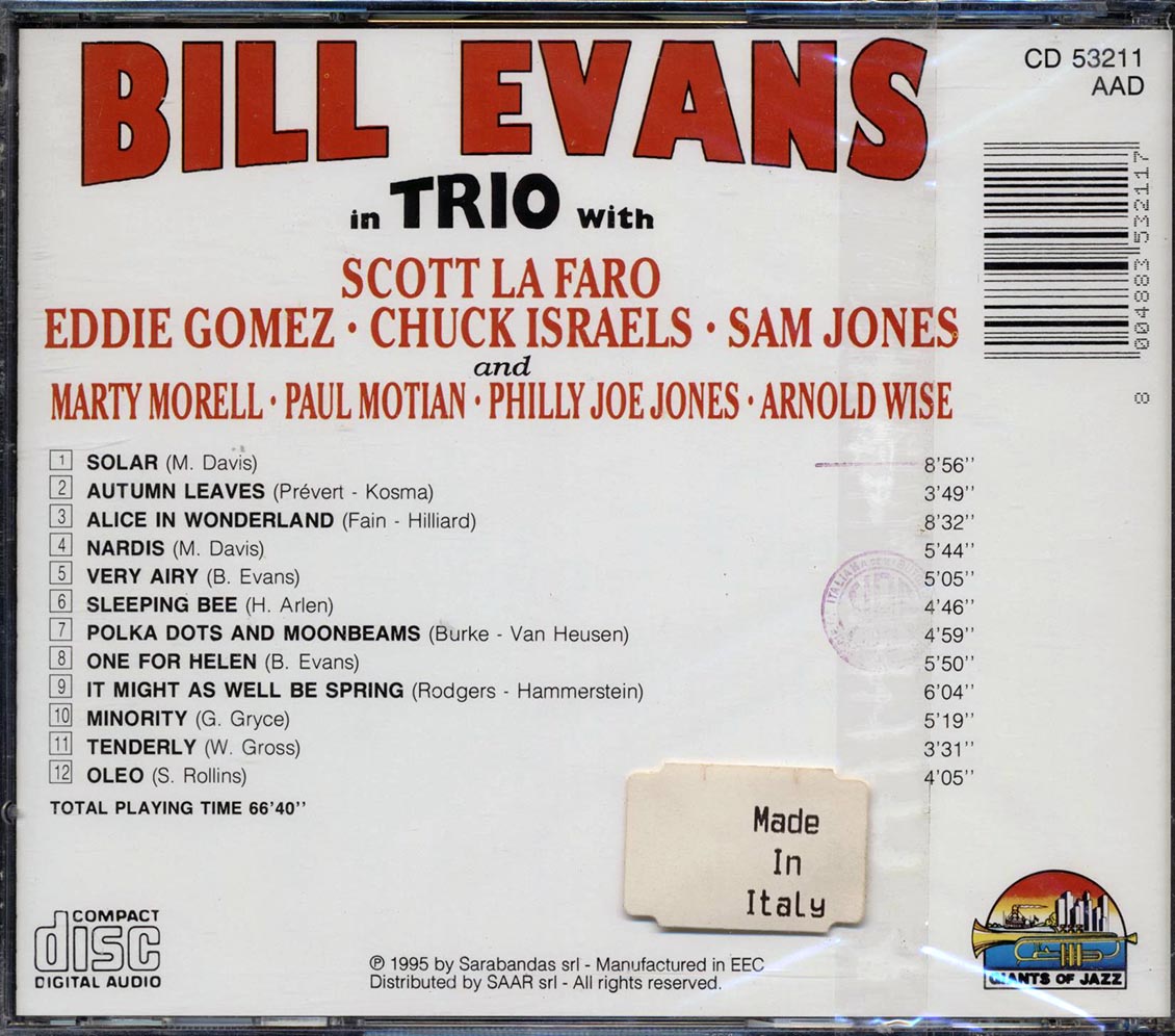 Bill Evans - Autumn Leaves: In Trio Music CD