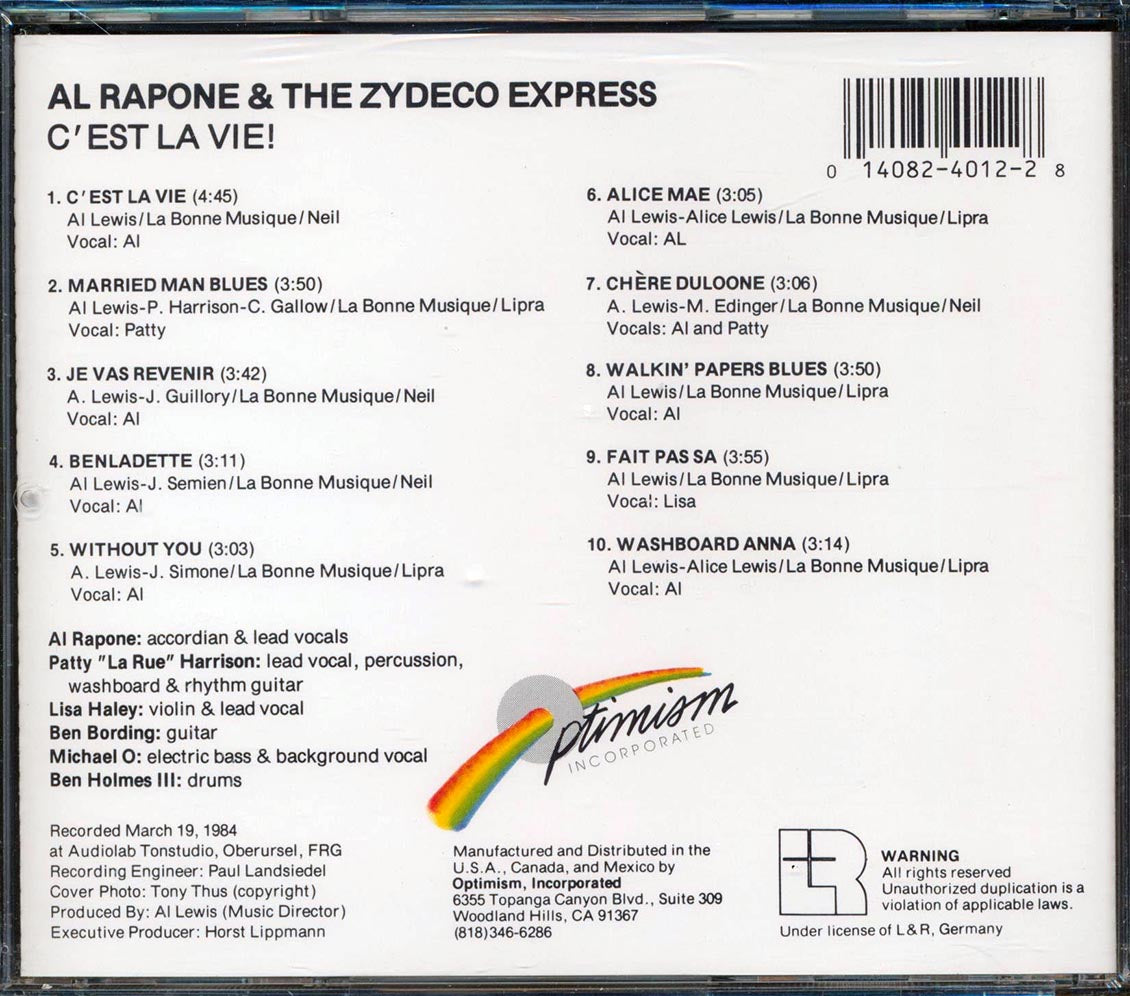 Al Rapone & The Zydeco Express - C'est La Vie! Music CD