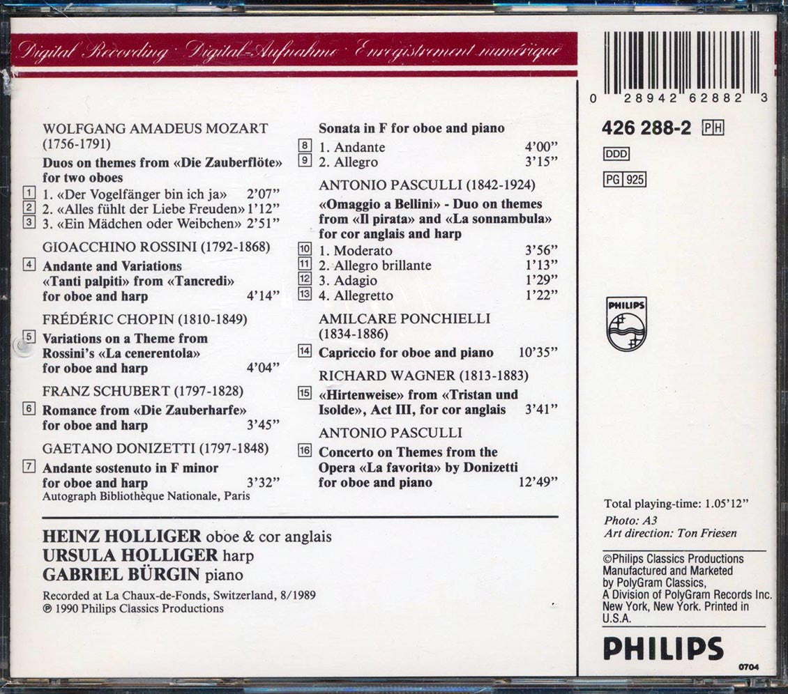 Mozart, Rossini, Donizetti, Etc. - Heinz Holliger At The Opera Music CD