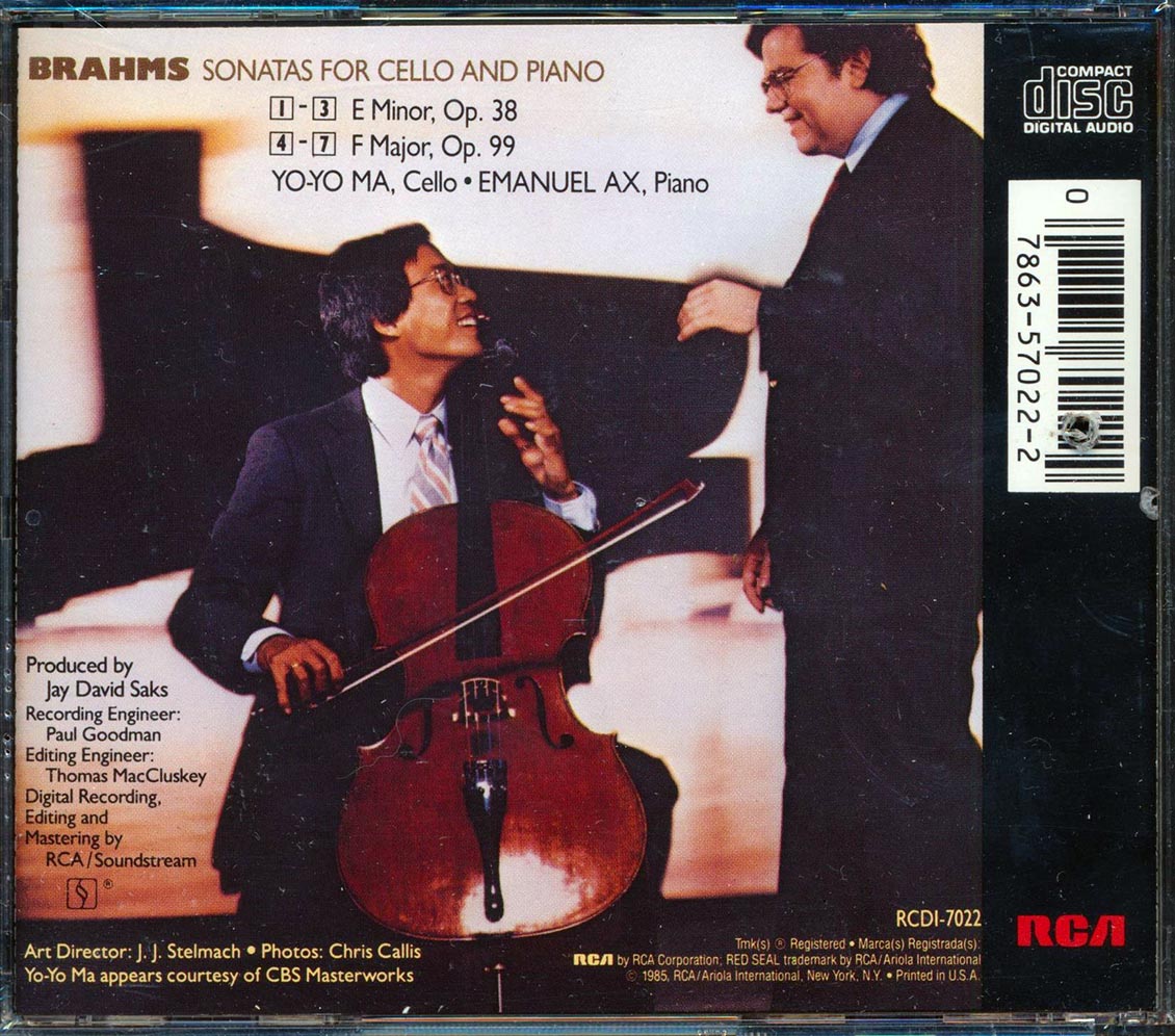 Brahms, Yo Yo Ma, Emanuel Ax, Etc. - Brahms Cello Sonatas Music CD