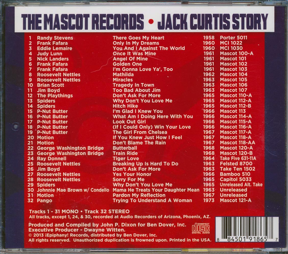 Randy Stevens, Frank Fafara, Judy Lunn, Etc.  - The Mascot Records: Jack Curtis Story (32 tracks) Music CD