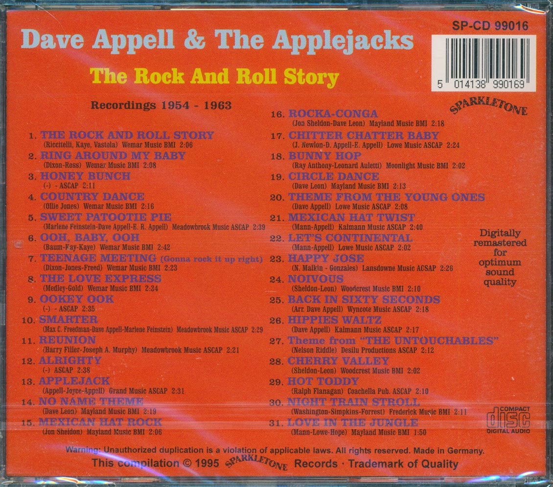 Dave Appell And The Applejacks - The Rock 'N' Roll Story  (31 tracks) (remastered) Music CD