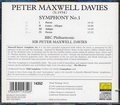 Maxwell Davies, BBC Philharmonic, Sir Peter Maxwell Davies - Symphony Number 1  (marked/ltd stock) Music CD