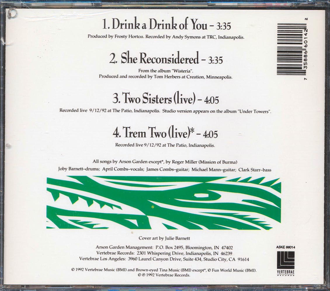 Arson Garden - Drink A Drink Of You Music CD
