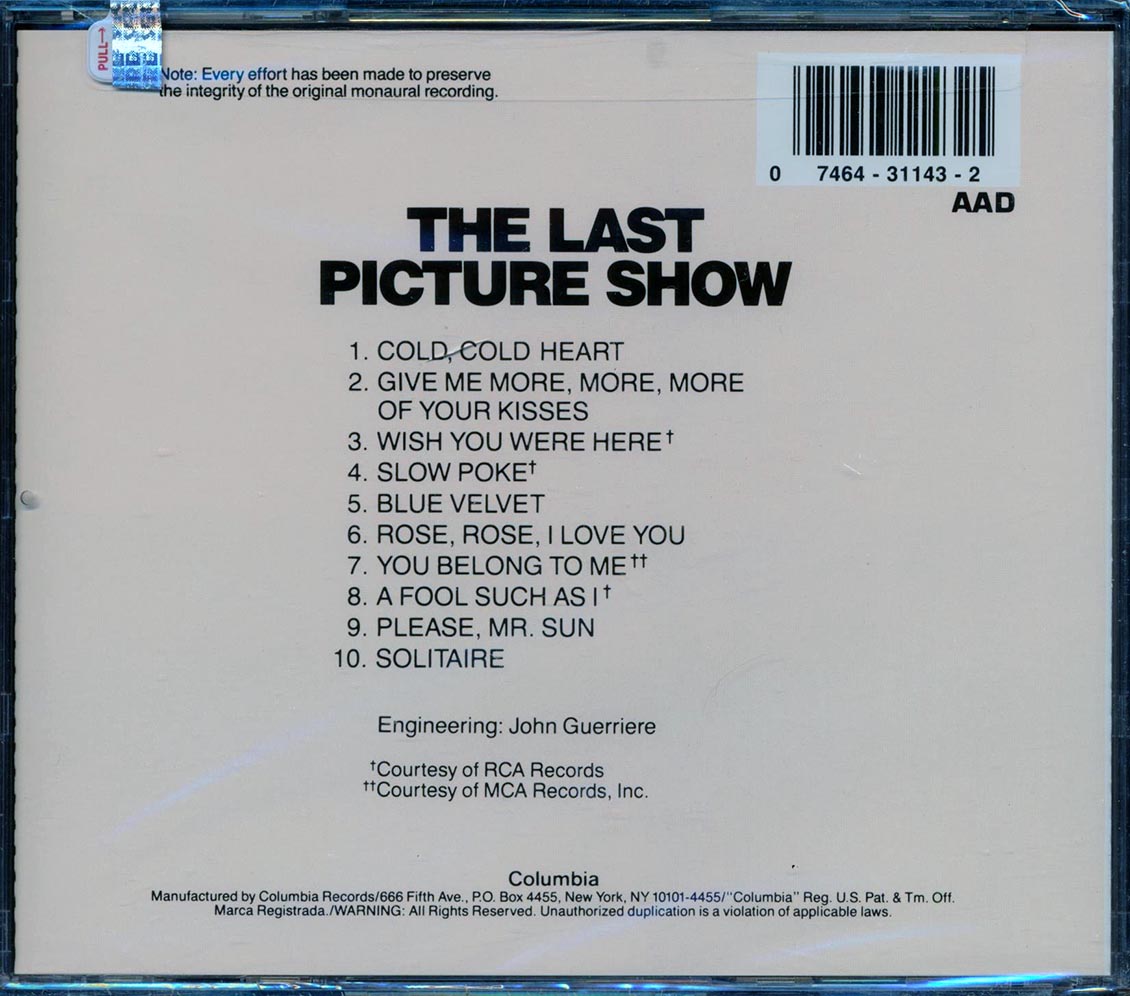 Tony Bennett, Lefty Frizzell, Jo Stafford, Etc. - The Last Picture Show: Original Soundtrack Recording Music CD